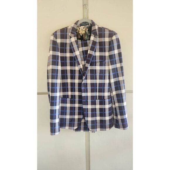 Paisley and Gray SB, 2B, Suit.  Ivory, Dark Purple and Periwinkle Big Windowpane - Picture 1 of 9